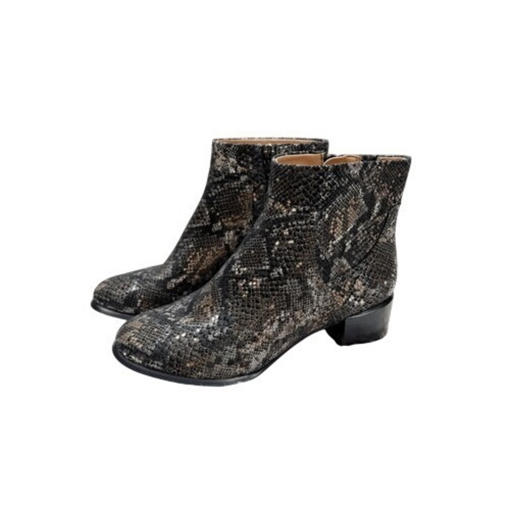 Vionic Kamryn Pewter‎ Boa Brown Snakeskin Ankle Boots Booties Size 6